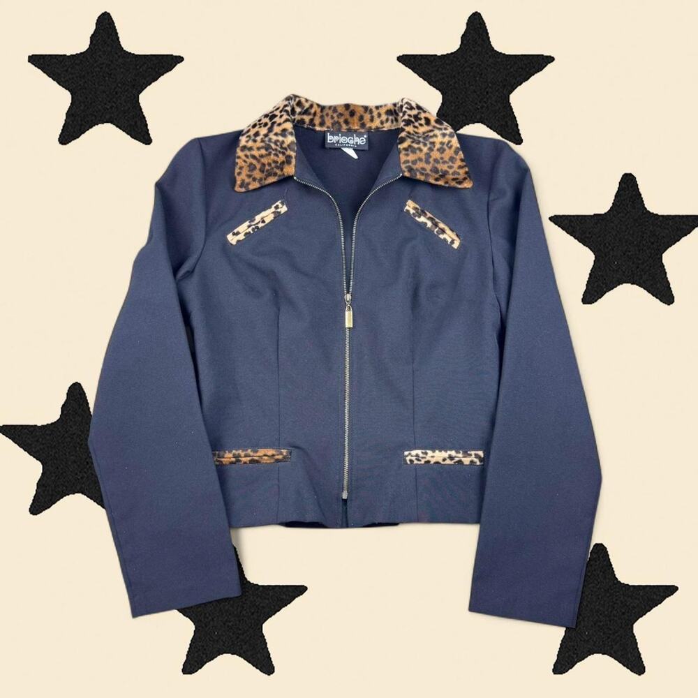 ★ Vintage Black Fitted Jacket with Cheetah Details ★